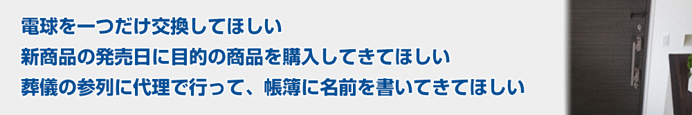 電球を一つだけ交換してほしい 新商品の発売日に目的の商品を購入してきてほしい 葬儀の参列に代理で行って、帳簿に名前を書いてきてほしい