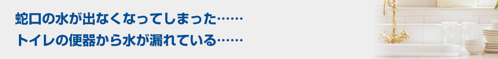 蛇口の水が出なくなってしまった...... トイレの便器から水が漏れている......